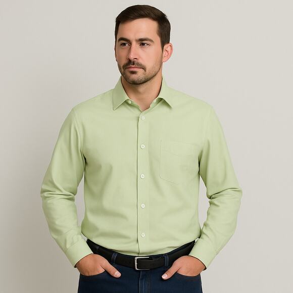 Croft & Barrow Shirt Men Medium Green Button Front Long Sleeve Casual Dress Top - Picture 1 of 8